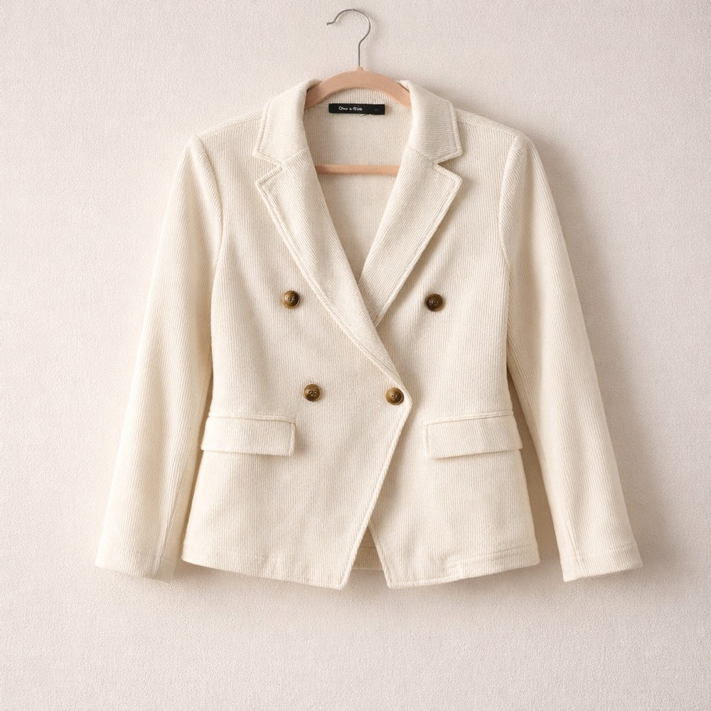 Doe & Rae Cream Double-Breasted Blazer